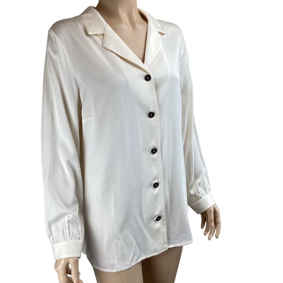 Soft Surroundings Top Size Medium MP Satin Ivory‎ Button-Down Shirt Long Sleeve - Picture 4 of 7